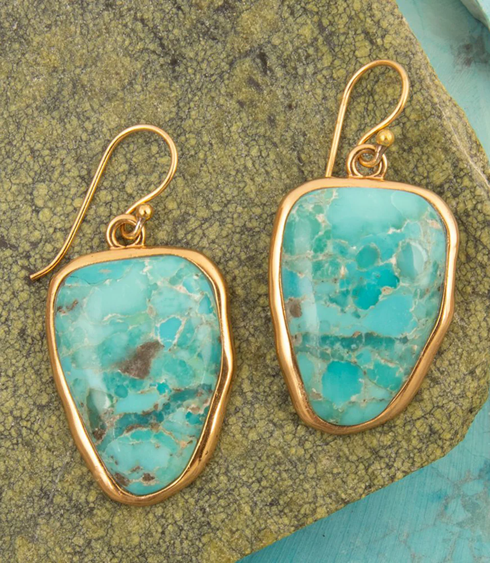 Turquoise Golden Drop Earrings - Image 4