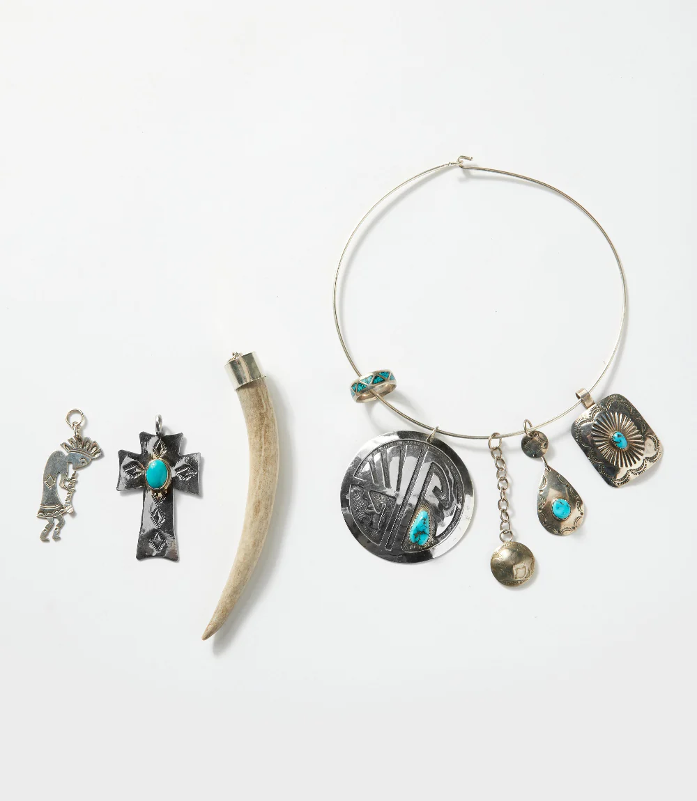 Turquoise, Horn & Native American Motif Necklace - Image 3