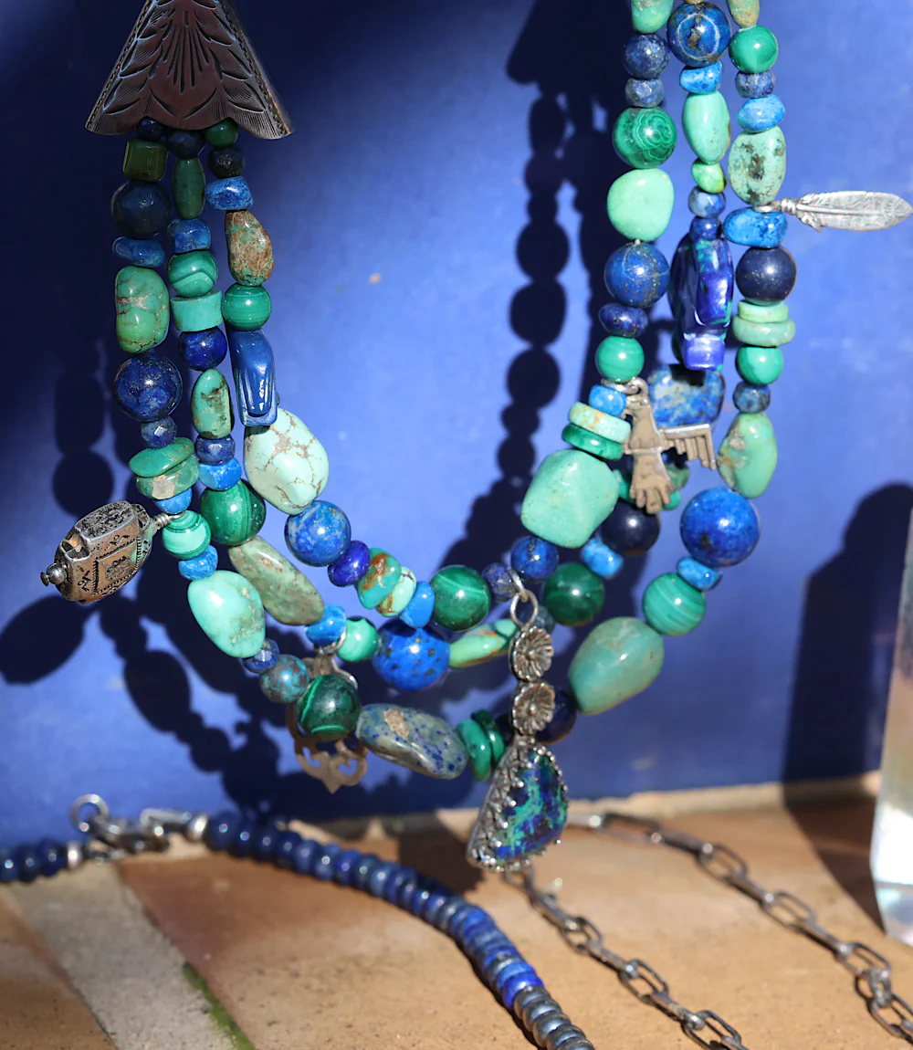 Turquoise, Lapis, Malachite, Multi Strand Necklace