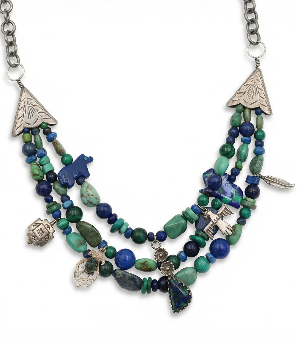 Turquoise, Lapis, Malachite, Multi Strand Necklace - Image 3