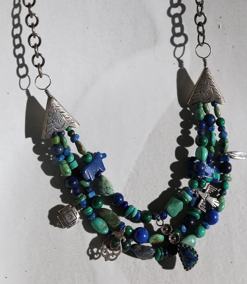 Turquoise, Lapis, Malachite, Multi Strand Necklace - Image 4