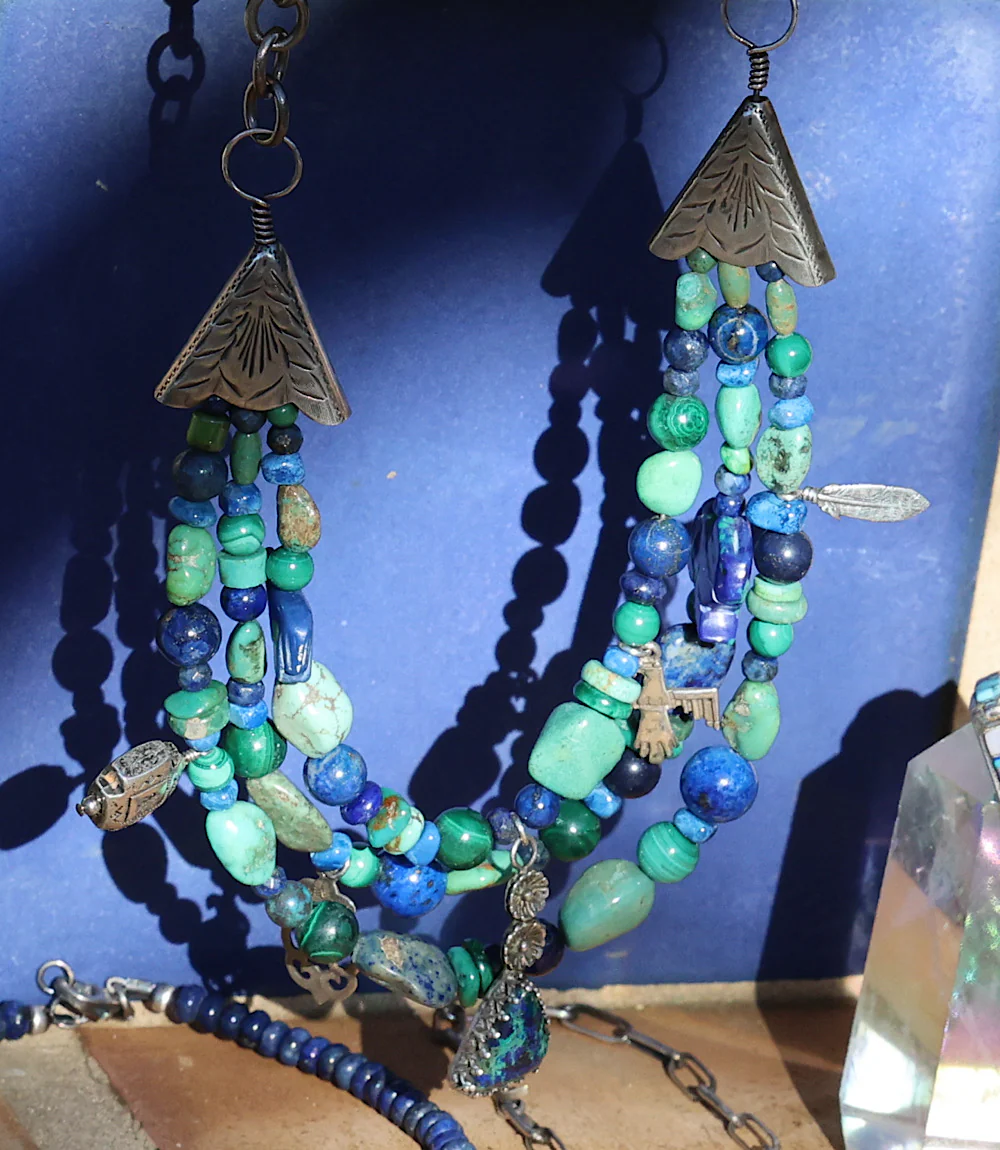 Turquoise, Lapis, Malachite, Multi Strand Necklace - Image 5