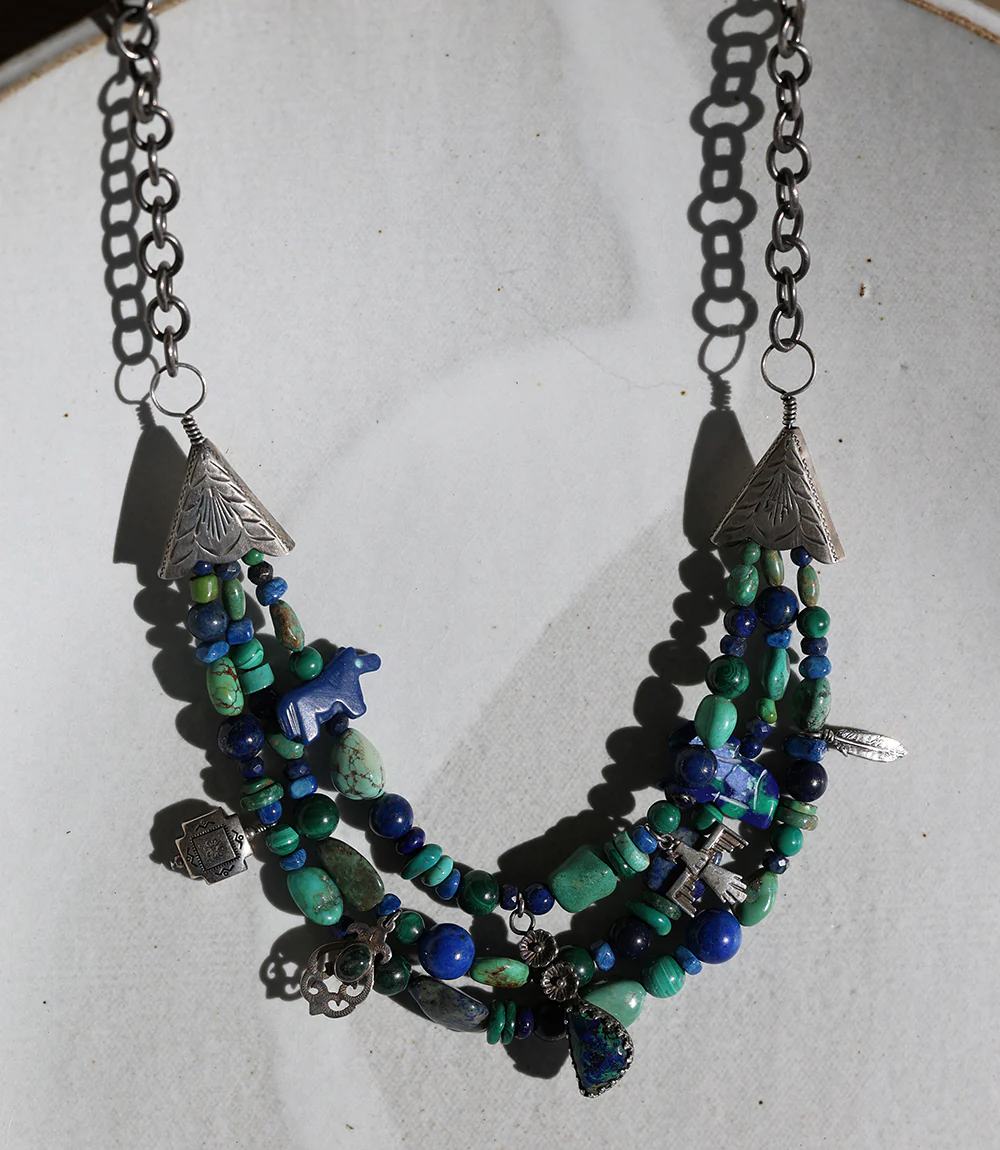 Turquoise, Lapis, Malachite, Multi Strand Necklace - Image 8