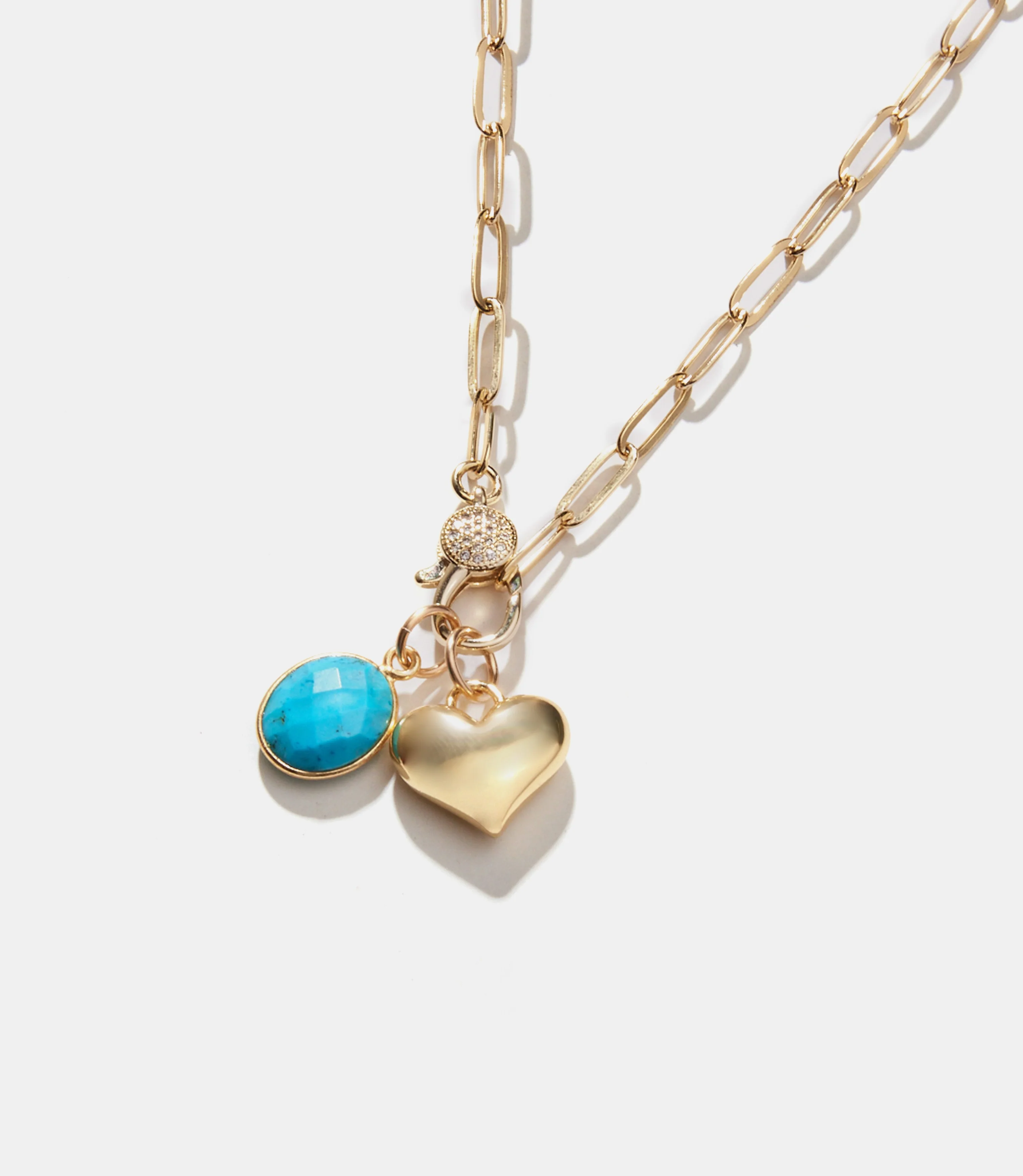 Turquoise Stone And Heart Charm Necklace - Image 2
