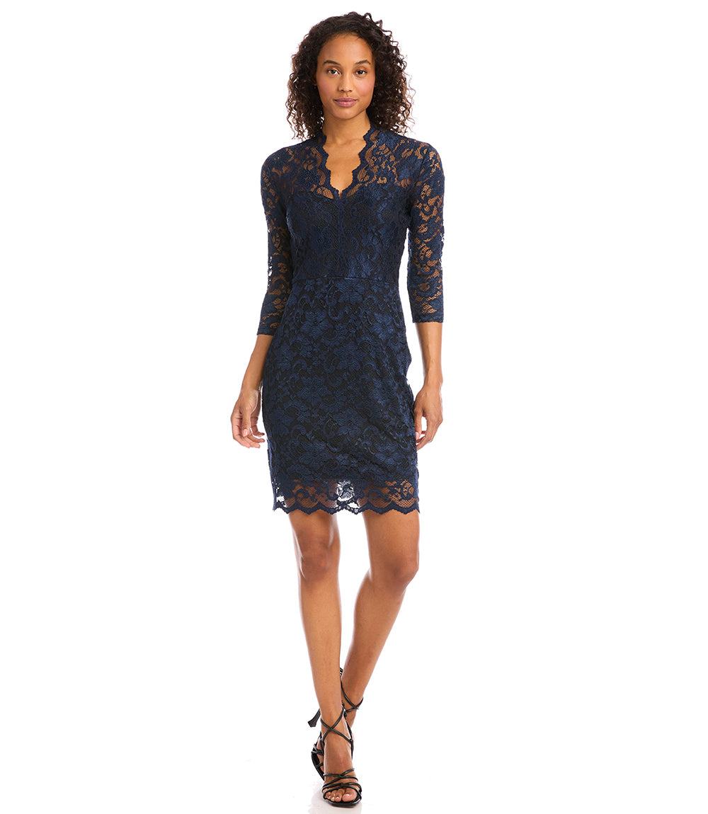 V-Neck Scallop Hem Lace Dress - Image 4