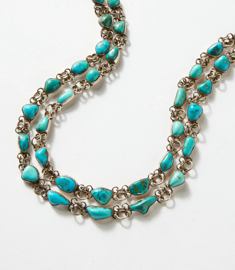 Vintage Double Chain Turquoise Stone Necklace - Image 2