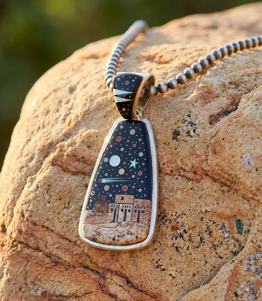 Vintage Zuni Night Sky Pueblo Inlay Necklace - Image 3
