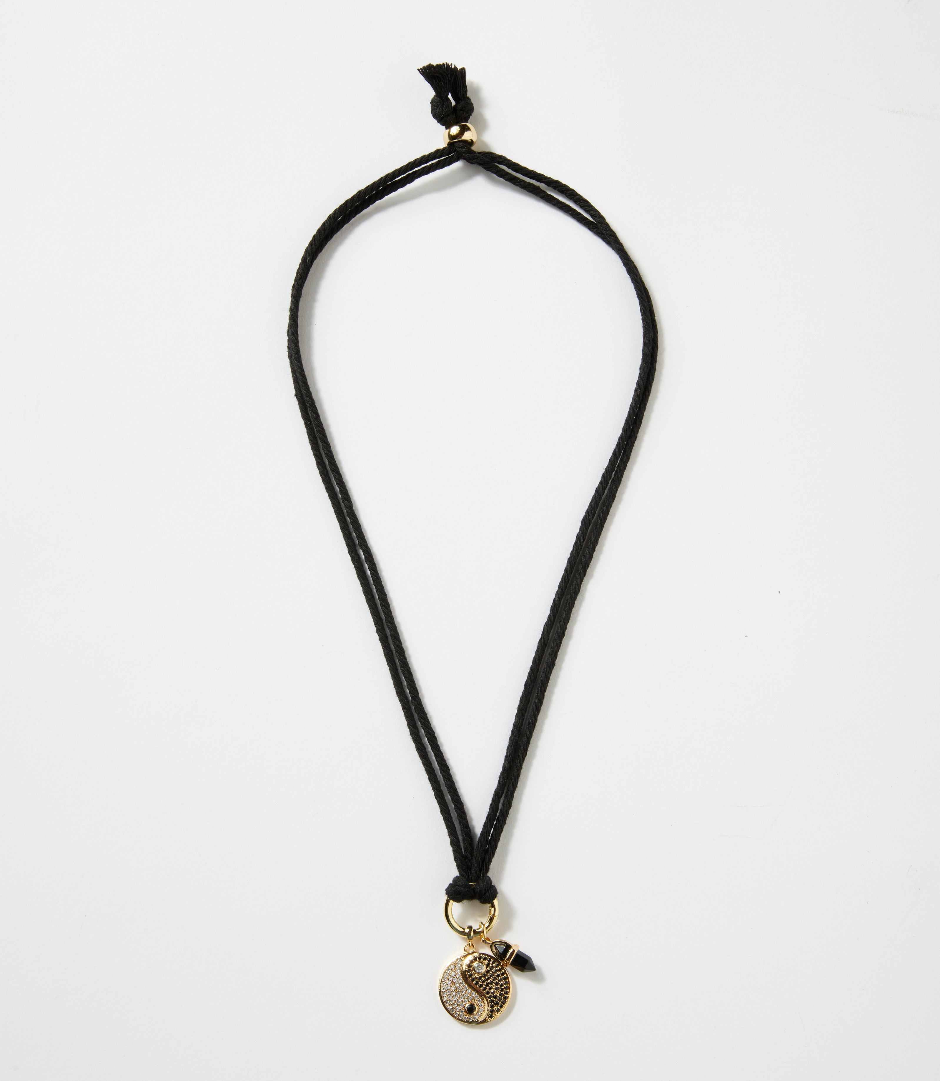 Yin Yang Disc And Gemstone Point Cord Necklace - Image 2